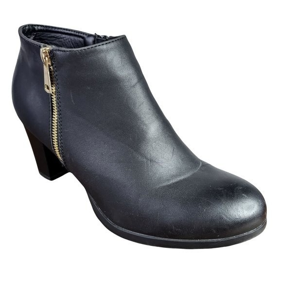 Patrizia Spring Step Black Faux Leather Ankle Mid Heel Zipper Boots Size 10.5 - Picture 1 of 9